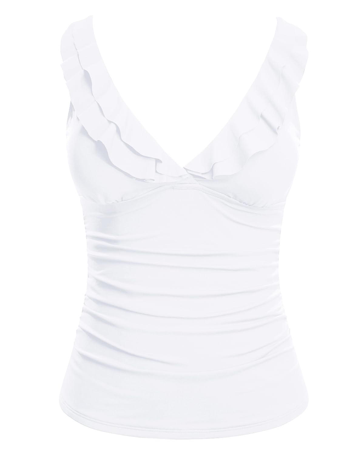 Women's Tankini Top Only Tummy Control Bathing Suit Top Ruffle Swimsuit Top V Neck Swim Tank Top No Bottom