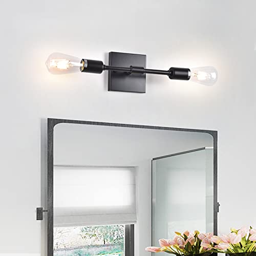 Vanity Lights Bathroom Light Fixtures Wall Sconce Lighting Matte Black Modern Farmhouse Rustic Industrial Light Fixture for Bathroom, Bedroom, Vanity Mirror, Dressing Table E26 Base Metal Wall Lamp