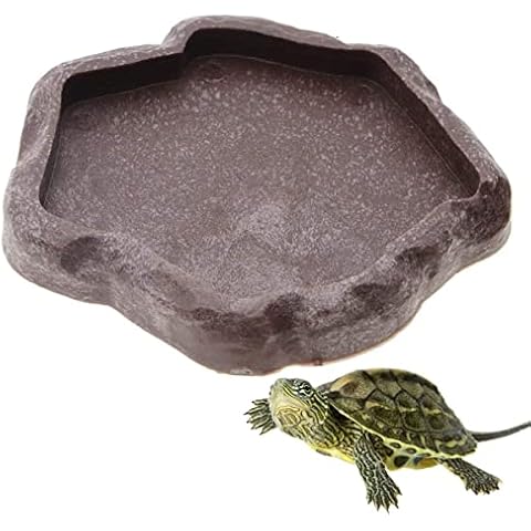 Jiuxuerim Reptile Feeding Bowl, Resin Reptile Water Dish Food Bowl Reptile Food and Water Dish for Snake Frogs Gecko Tortoise Lizard Chameleon lguana (S) Cover