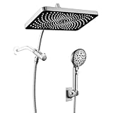 GwernKB Rain Shower Heads with Handheld Spray Combo,12In Fixed Showerhead&8-Mode Handheld Shower Head with 79 Inches Extra-long Stainless Steel Hose and Low-Reach Adhesive Wall Mount for Elderly