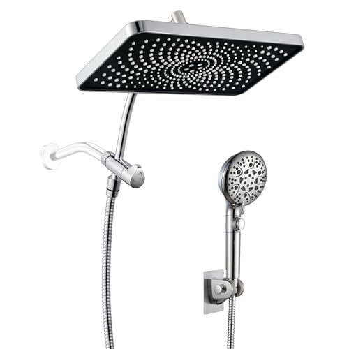 GwernKB Rain Shower Heads with Handheld Spray Combo,12In Fixed Showerhead&8-Mode