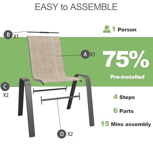 CHINNLUU Outdoor Patio Chairs Set of 4 Stackable Dining Chairs All-Weather Textilene Furniture Set for Pool Deck, Backyard, Garden