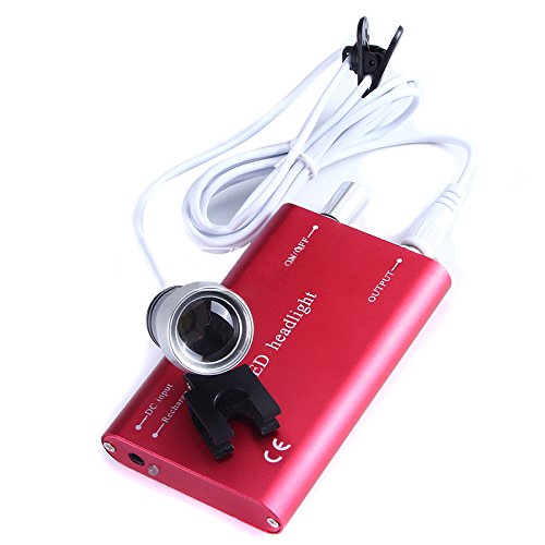 BoNew Tragbare zahnärztliche chirurgische Fernglaslupe 3,5X-R, optisches Glas, mit/ohne Kopf, LED-Lampe, Rot (mit LED-Licht)