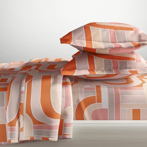 Image of Haus & kinder Double Bedsheet for Queen Size Bed | 90 x 100 Inches 144 TC Cotton Bedsheet for Double Bed with 2 Pillow Covers - Pink Geometric