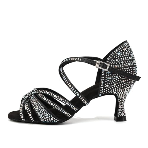 HROYL Women Rhinestone Ballroom Dance Shoes Latin Salsa Performance Dance Shoes YCL356