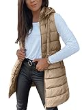 ORANDESIGNE Steppweste Damen Lang Ärmellos Lange Westenmantel Gesteppte Jacke Warme Daunenweste mit Taschen Übergangsweste Herbst Leichte Steppjacke Outdoor Weste 10 Khaki S