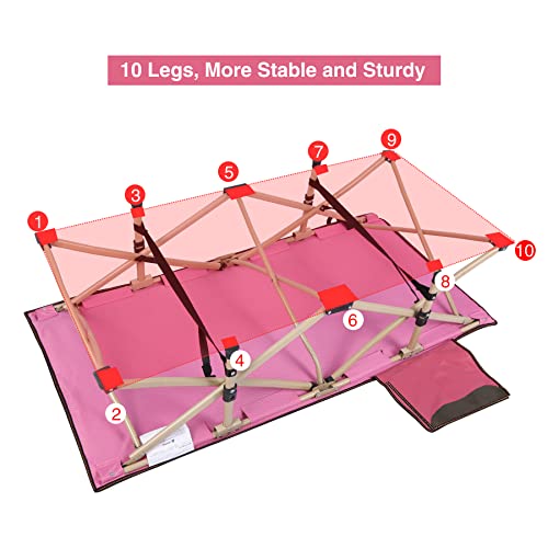 Redswing Toddler Cots For Sleeping Foldable, Sturdy Portable Kids Girls Camping Cot Indoor Outdoor, Easy To Use, 53''X26'' Pink #TOP3