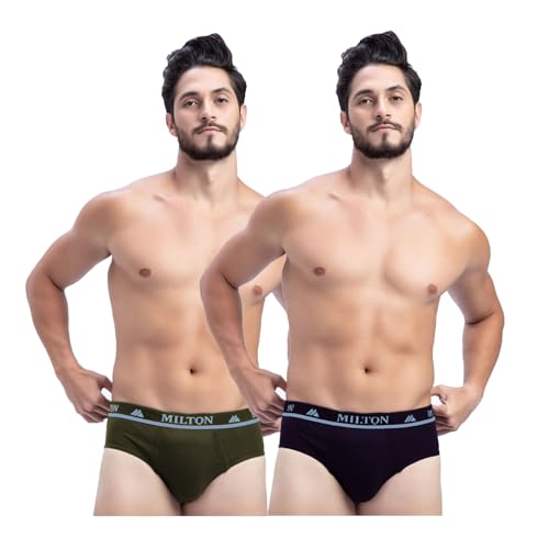 Image of Milton Mens Pure Cotton Solid Briefs|Soft Breathable Underwear for Men|Outer Elastic Comfort Fit Waistband|Skin-Friendly Essentials|Multi-Color, Color Name May Vary as per Availability|Pack of 2