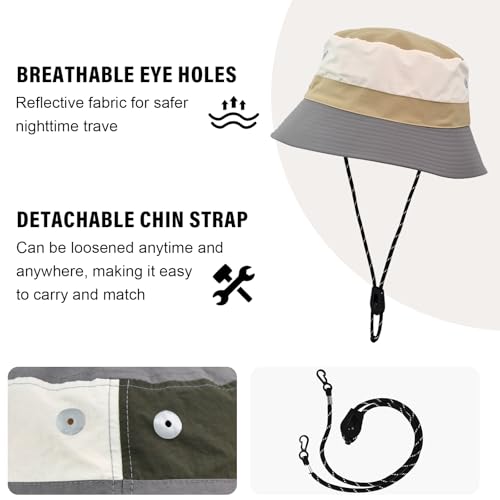 Image of Outdoor Kids Sun Hat Quick Dry Bucket Hat Multiple Color Patchwork for Boys Girls 8-15 Years UPF 50+ Summer Beach Hats