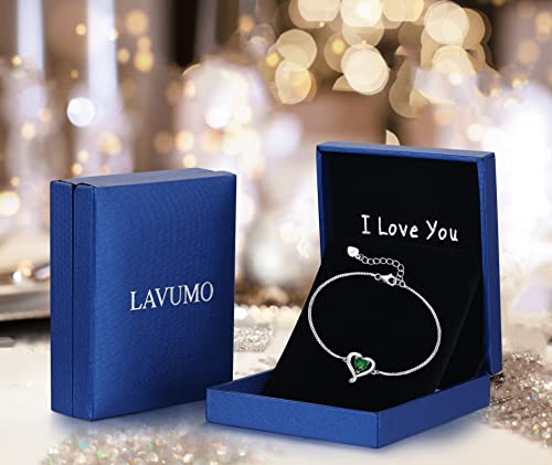 Lavumo Heart Bracelet For Women 925 Sterling Silver Bracelet With Birthstone Zirconia,Adjustable Bracelet Best Mother's Day Gifts For Women Girls Chain Length 6.7"+1.6" Extend (Sr-05) #TOP4