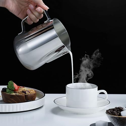 350 ml Dzbanek do Spieniania Mleka, Dzbanek do mleka ze stali nierdzewnej, latte dekorowanie pióro artystyczne, Dzbanek na Mleko z Miarką dla Baristy, Espresso, Latte Art, Idealny dla Miłośników Kawy