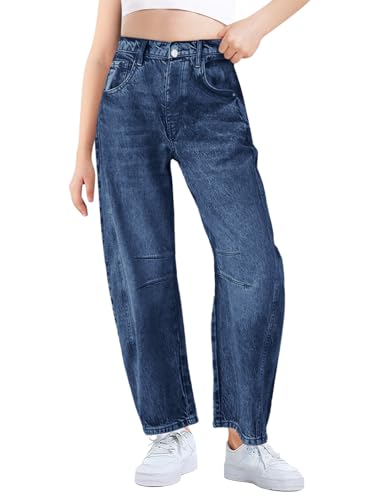 Jean large pour filles Haloumoning pantalon denim taille élastique enfant 5-14 ans avec poches