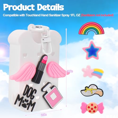 Image of Mity rain Hand Sanitizer Spray Case Compatible With Touchland, Cute Silicone Hand Sanitizer Holder Keychain with 4 Charms, Portable Refillable Sanitizer Accessory, Gift for Women And Teens