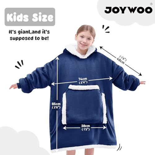JOYWOO Navy Kids Wearable Blanket Hoodie, Oversized Cat lovers Hoodie Blanket for kids & Teens,Birthday Gifts for Girl Boys,Warm Cozy Fuzzy Sherpa Fleece Sweatshirt Blankets with Giant Pocket Gifts