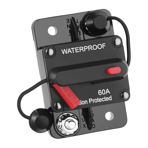 QWORK® Disyuntor de 60 Amperios Impermeable con Reinicio Manual para Automóviles y Barcos, DC 12V-48V