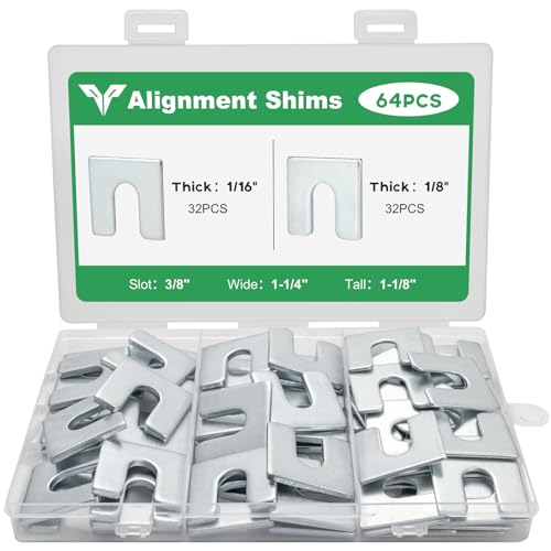 Alignment shims, Auto body fender alignment shim, Slotted shims 1/16" & 1/8" Thick(32 Each) 3/8" Slot, Metal shim for Camber, Caster & Toe Adjustment 64 PCS