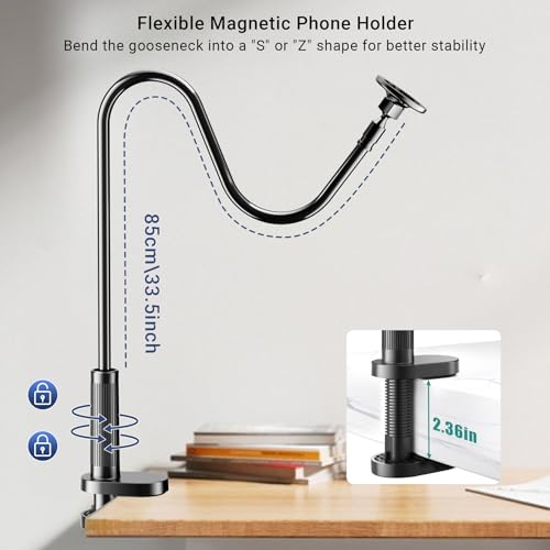 Magnetic Phone Holder for Bed Laying Down with Remote Page Turner, Bedside Gooseneck Phone Stand with Clicker for Reading, Flexible Mount with Wireless Scrolling Ring for iPhone/Tiktok/Short Video - image 8