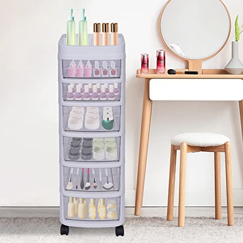 6 Drawer Rolling Cart Storage Tower, Craft Storage Containers Bins/Drawer Cart Storage Tower White Frame with Clear Drawers 34.2 x 14.1x 11.8 inches - Thumbnail 4