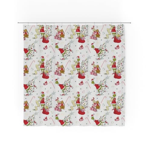 Image of Grinch Holiday Christmas 13-Piece Shower Curtain Set, 72 x 72 Inch Fabric Curtain with Hooks, Bathroom Decor, Machine Washable, (100% Officially Licensed Product) by Franco Collectibles