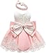 Bebé Niña Vestido de Encaje sin Manga Vestido Formal de Novia de Boda Traje de Vestido de Tutú de Color Sólido con Diadema para Recién Nacido de Bautizo Ceremonia (Rosa, 0-3 Meses)