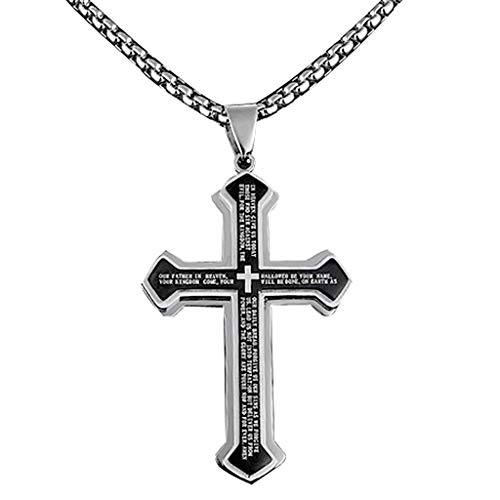 F Fityle Colar com pingente de cruz 3D, com versículo da Bíblia, moderno, estilo punk - multicolorid
