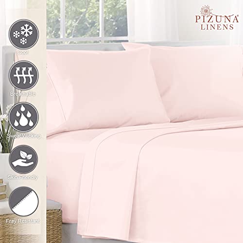 Pizuna 100% Cotton Flat Sheets Double Light Pink, 400 Thread Count Long Staple Cotton Bed Sheets Double 230x280 cm - Image 2