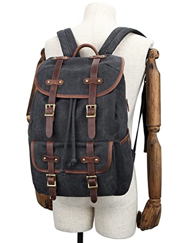 Canvas Travel Shoulder Backpack Vintage Men's and Women's Mountaineering Hiking Bag Casual Large Capacity Sports Bag Coffee,Grey2