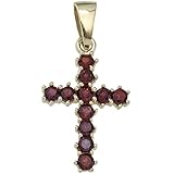  Girahlutions - Anhänger - Kettenanhänger Kreuz - 8 Karat 333/- Gelbgold - Gold - 11 Granate
