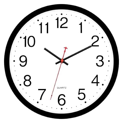 Foxtop Black Wall Clock Silent Non Ticking 12 Inch Quartz Battery Operated Round Analog Wall Clock