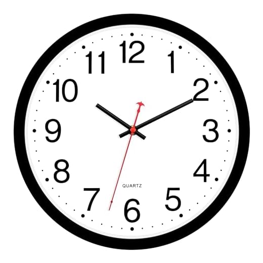 Foxtop Black Wall Clock Silent Non-Ticking 12 Inch Quartz Battery Operated Round Analog Wall Clock for Classroom School Office Living Room Bedroom Home
