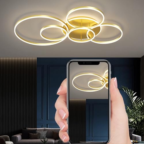 Chandelier plafond LED dimmable doré 5 têtes avec télécommande pour salon - 4