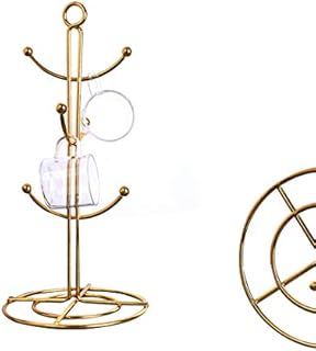 RomanticDesign 6 Holder, Countertop Mug Tree, 6 Hook Coffee Cup Dryer Kitchen Coffee Mug Tree Countertop Tea Cups Holder Stand,Gold