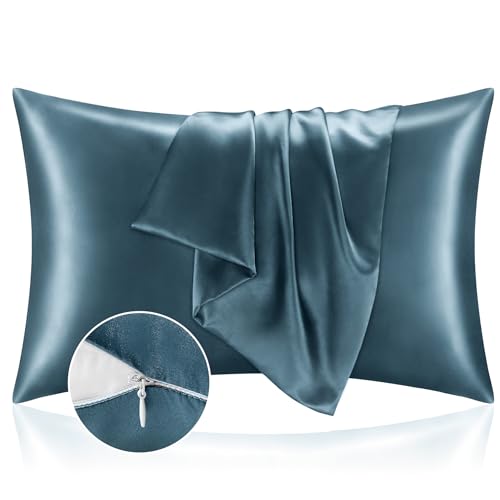 BEDELITE Satin Pillowcase with Zipper, Bluesteel Pillow Cases Queen Size Set of 2, Super Soft and Cooling Similar to Silk Pillow Cases, Gift for Women Men(20x30 Inches)
