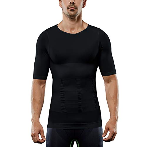 HEXIN Mens Slimming Body Shaper Shirts Abs Abdomen Slimming Compression Shapewear Black 3XL