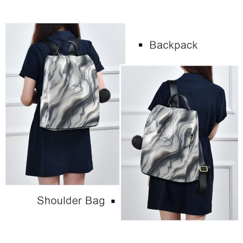 Mochila antirrobo con rayas de mármol: protección y estilo con pompón 7