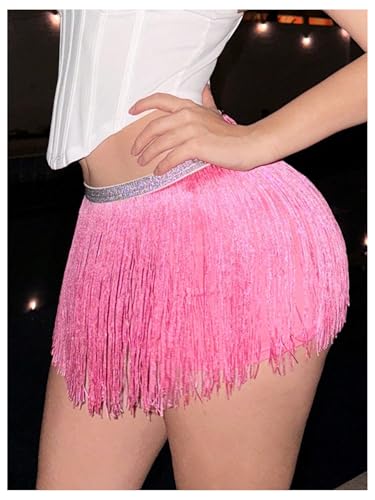 SweatyRocks Women's Fringe Bodycon Mini Skirt Low Waist Dance Party Skirts4