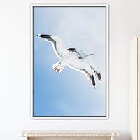 Framed Canvas Wall Art Flock of Birds Beach Birds Expressive Group Living Room Multicolor Photography - 16x24 inches