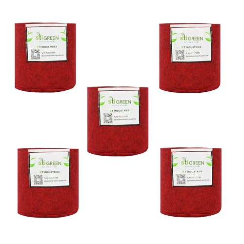 Image of Geo Fabric Grow Bags for Plants 6X6 Inch (Pack of 5) | 400 GSM Heavy Duty UV-Protected Round Maroon Colour Plant Bags for Terrace and Vegetable Gardening | Strong & Reusable|