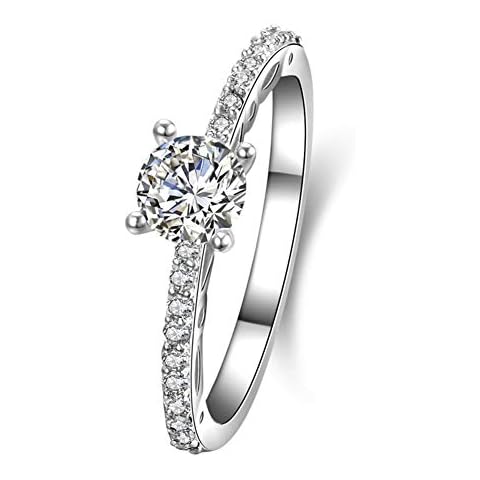 DYUNQ Round Brilliant Cut 5mm Cubic Zirconia Solitaire Engagement Wedding Band Rings for women Sterling Silver Cover