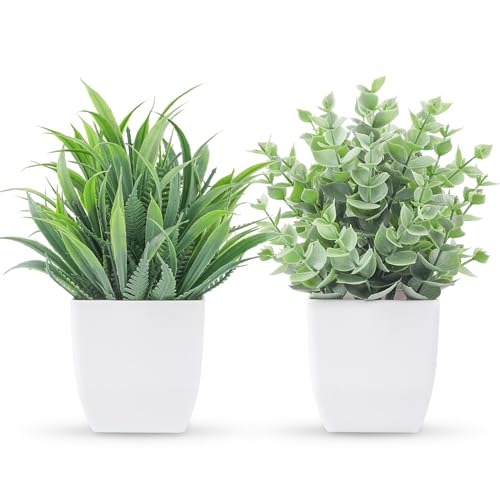 Der Rose 2 Pack Small Fake Plants Mini Artificial Potted Plants for Table Desk Home Laundry Room Bathroom Office Decor