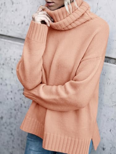 Image of FISACE Womens Oversized Turtleneck Pullover Sweater Cable Knit Sweater Tops | Long Sleeve,Slouchy,Fall,Winter,Lightweight,Loose,Trendy,Casual,Sexy