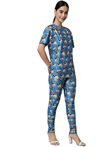 Image of RABBY Women Printed Track Suit Top Trackpant Co-ord Set Regular Fit Night Suit Notched Top and Pants Set For Ladies Travelling, Jogging, Running, Sports