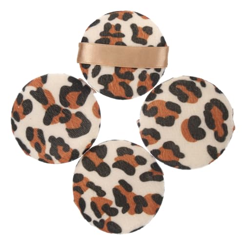 SHERCHPRY 4Pcs Leopard Printed Powder for Makeup Soft Velour Applicators for Foundation and Concealer Comfortable and Absorbent for Dry Powder Application present