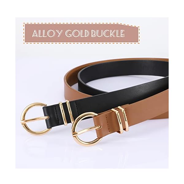 Women’s Leather Belts for Jeans Pants Fashion Gold Buckle Ladies Waist Belt, Black, Fit Waist Size 25-31 inches - Image 5