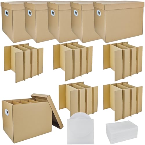 5 Sets Moving Boxes Dish Packing Boxes with Divider Kits,16 x 13 x 13 Inch Dish Packing Box with lid Kitchen Moving Box Corrugate Dividers with 50 Pcs Foam Pouches