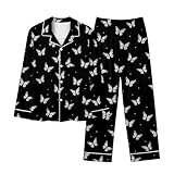 QJDFLL Damenpyjama und Pyjamahosen(Schwarz,3XL)
