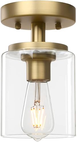 Pathson Lámpara de techo industrial con pantalla de cristal, 1 lámpara colgante empotrada para pasillo, loft de cocina, bar cerca del techo Pathson Lámpara de techo industrial con pantalla de cristal, 1 lámpara colgante empotrada para pasillo, loft de cocina, bar cerca del techo