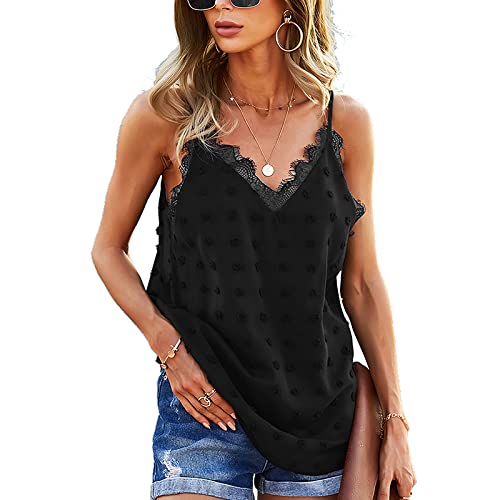 CARCOS Basique Débardeur à Bretelles Spaghetti Femme Chemise Caraco Noir XL Cover