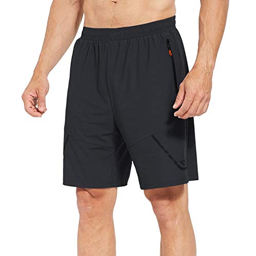 BALEAF Men's Cool Running Shorts Quick Dry Sports Shorts Seamless Zip Pockets Dark Black Size XL
