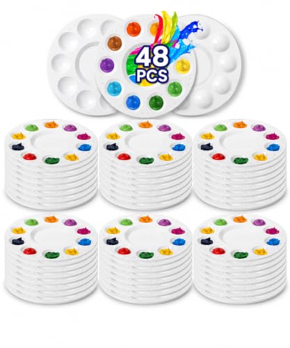 Image of Mr. Pen- Bulk Round Paint Tray Palettes, 48 Pack | Bulk Plastic White Palettes for Students, Kids, DIY, Craft, Art Class, Painting, Paint Holder